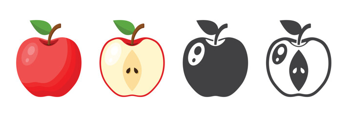 Apple fruit icon set in flat style. Healthy dessert vector illustration on isolated background. Fresh food sign business concept.