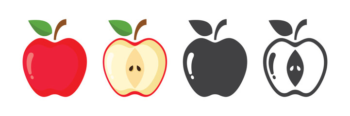 Apple fruit icon set in flat style. Healthy dessert vector illustration on isolated background. Fresh food sign business concept.