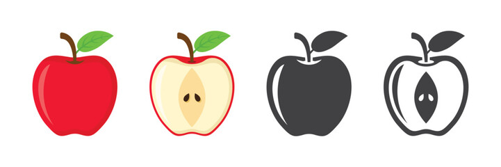 Apple fruit icon set in flat style. Healthy dessert vector illustration on isolated background. Fresh food sign business concept.