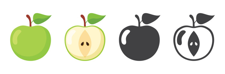 Apple fruit icon set in flat style. Healthy dessert vector illustration on isolated background. Fresh food sign business concept.