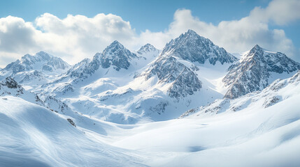 Obraz premium Snow-covered mountains under a clear sky in the daylight showcasing winter beauty and serenity