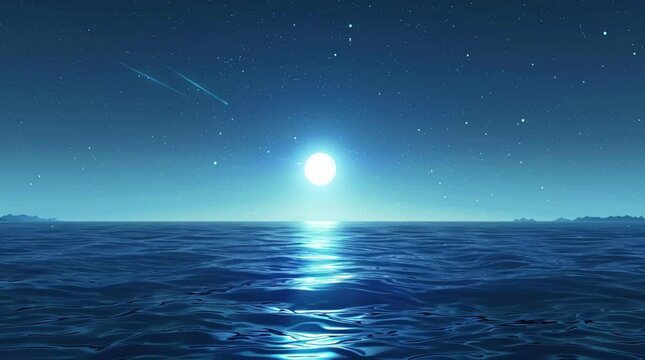 Ocean surface bathed in soft moonlight, creating a tranquil and enchanting nighttime seascape
Seamless looping 4k time-lapse virtual video animation Generated AI