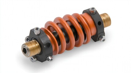 Closeup of an industrial spring coil assembly with metal fittings 