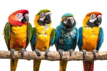 Colorful Parrots Isolated on transparent Background, Ideal for Educational Materials and Wildlife Illustrations