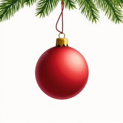 Red ornament-shaped Christmas tree decoration, smooth and polished, set against a white background. Realistic and vibrant for festive d&eacute;cor.