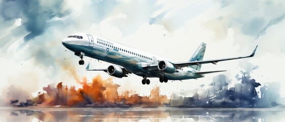 Watercolor Aircraft Landing on National Aviation Day