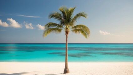 Fototapeta premium Lone Tree on a Tropical Beach with Turquoise Water and White Sand.
