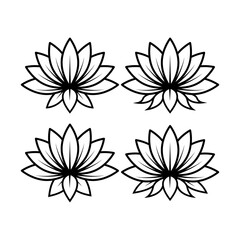 Lotus flower icon set. Black and white vector illustration of lotus flower.