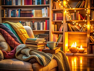 In a tranquil reading nook, "The Word" is elegantly displayed at the base of a stacked book collection, framed by soft lighting and a scholarly bookshelf backdrop.