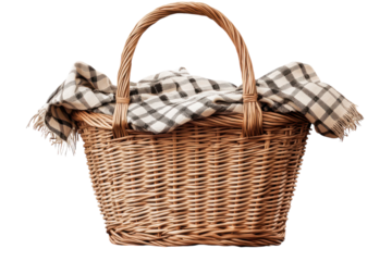 Perfectly Designed and Stylish Picnic Basket Isolated on a Transparent Background for Food and Outdoor Events Usage