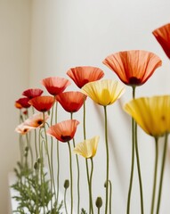 Fototapeta premium Colorful Poppy Flowers Arranged in a Row.