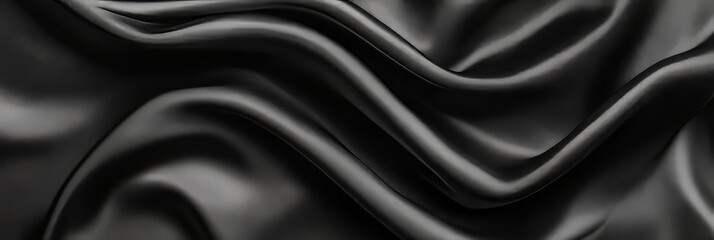 Obraz premium Waves of Sensuous Luxurious Smooth Black Silk or Satin Folded Textile Background Photography