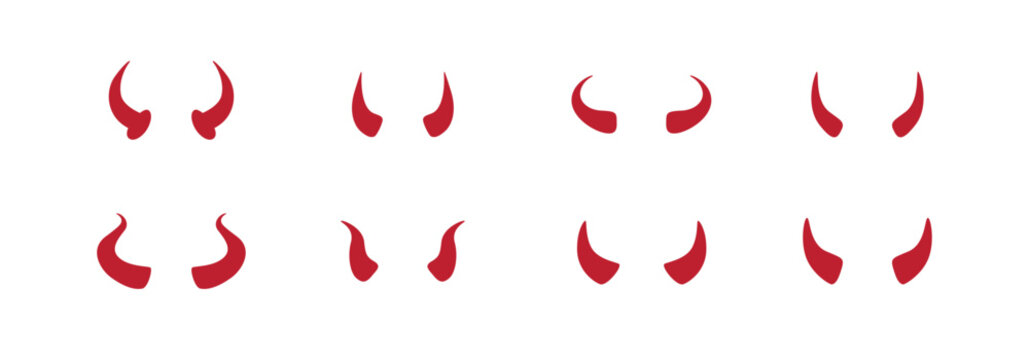 Devil horn Vector icon red Template design. Demon satan horns symbol