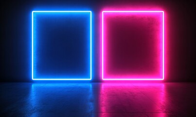 Two vibrant neon frames in blue and pink against a dark background, adding a modern and dynamic touch to any design project.