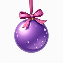Violet ribbon-shaped Christmas tree ornament, with a perfectly smooth finish on a white background. Realistic and elegant, perfect for holiday decorations.