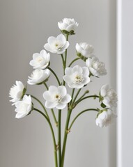 A cluster of white blooms with white petals on top of each petal.