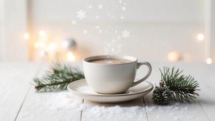 Cozy Winter Scene with a Cup of Hot Drink.