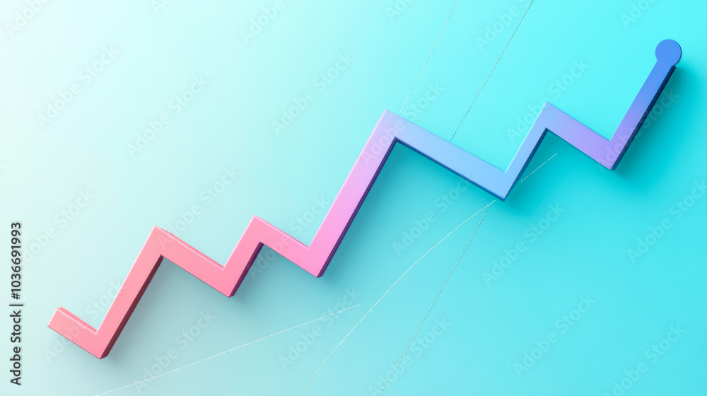 Poster colorful line graph illustrating a steady increase in data over time on a gradient background