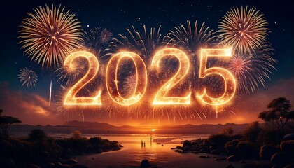 year 2025 with fireworks