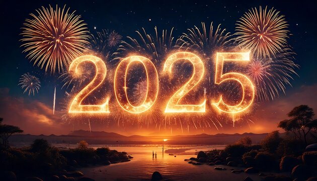 year 2025 with fireworks