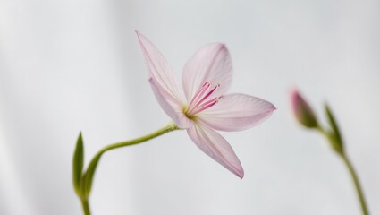 Fototapeta premium A pink flower with a white center and a pink stamen.