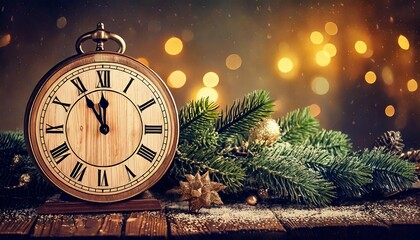 new year decoration for celebration with wooden clock