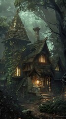 Fototapeta premium Enchanted Cottage in a Mystical Forest