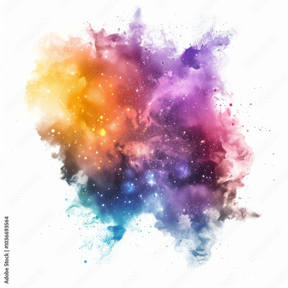 Wall mural colorful abstract universe with nebula clouds and stars exploding on white background
