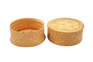 Empty Handmade bamboo weave bucket as natural container for sticky rice in Thailand in PNG format