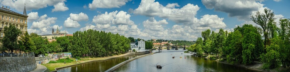 prague panorama with hradcany castle and charles bridge
