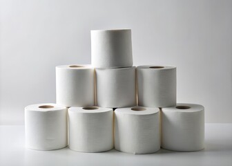 White toilet paper rolls on a sleek minimalist background&mdash;ideal for bathroom decor, hygiene essentials, cleanliness, and stunning product photography in any space.