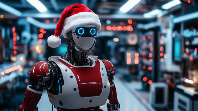 サンタ姿の人型ロボット