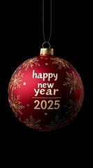 A red ornament with the words Happy New Year on it