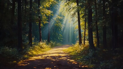 Obraz premium Sunbeams Through the Woods