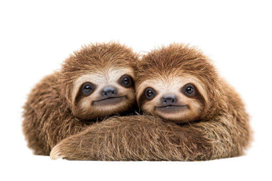 A Captivating Close-Up of Pygmy Sloths Isolated on a transparent Background Perfect for Nature and Wildlife Publications