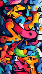 Obraz premium Vibrant, colorful graffiti art featuring abstract shapes and modern typography