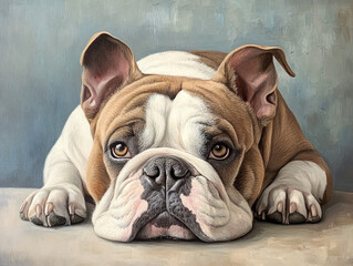 English Bulldog Lounging Relaxed, Capturing Its Contented Expression