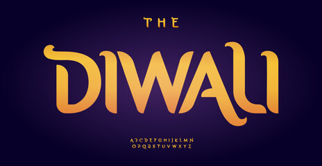 Diwali festive font with elegant curves, smooth artistic alphabet for radiant headline, warm greeting cards, joyful celebration design. Indian culture typography. Vector typeset.