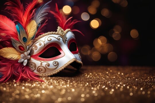 Venetian carnival mask, gold and feathered, perfect for a masquerade ball