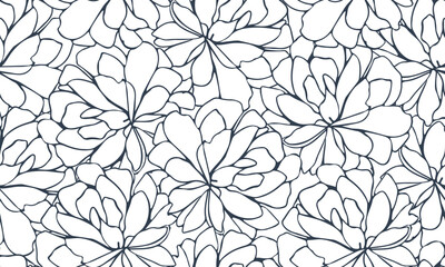 Flowers Seamless Pattern. Abstract Lines Floral Background. Flower Wallpaper. Botanical Design for Prints, Surface, Home Decoration, Fabric. Vector Illustration.