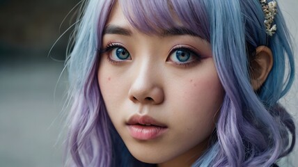 Fototapeta premium Japanese woman with light blue and purple hair