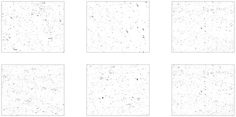 Grunge overlay textures with dust grain isolated on white background. Set of vector paint brush stroke, ink splash and grungy decoration elements for social