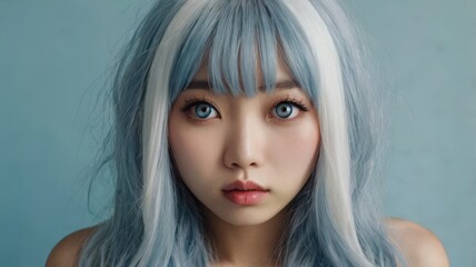 Fototapeta premium Japanese woman with light blue and hair