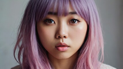 Naklejka premium Japanese woman with light pink and purple hair