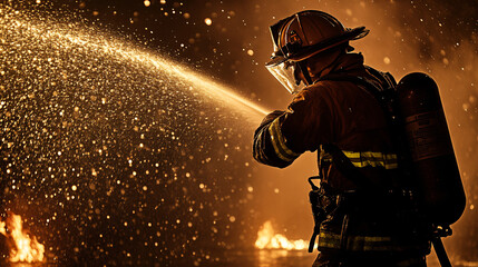 a firefighter at a nighttime