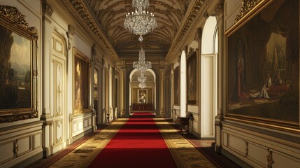 Obraz premium An ornate hallway adorned with a red runner