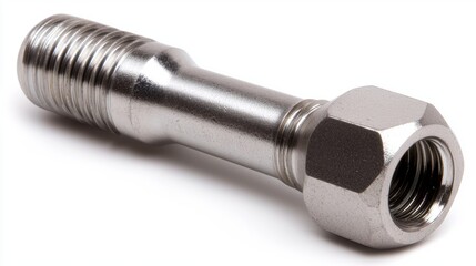 Shiny metal bolt with threaded ends on a white background .