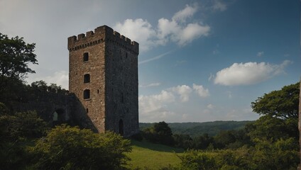 The archer tower stands proud against the backdrop of a clear blue sky