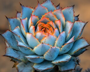 A close up of a blue and orange succulent - Backgrounds and Textures