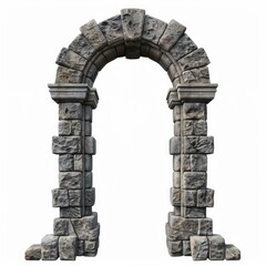 Obraz premium Ancient stone archway with weathered textures is standing on a white background, creating a sense of history and solitude